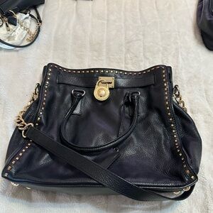 Michael Kors Black Leather Tote with Gold Accents